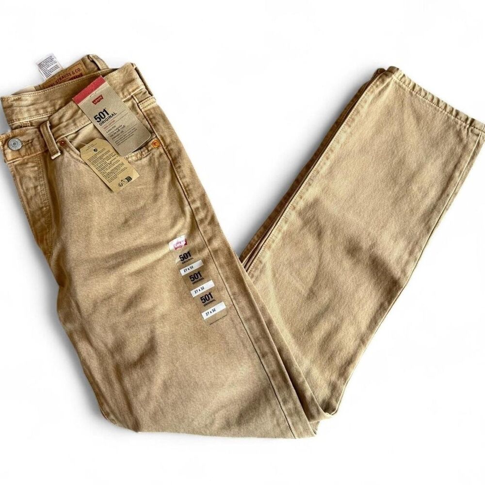 Levi's 501 Original Fit High Rise Khaki Beige Jeans NWT 27x32